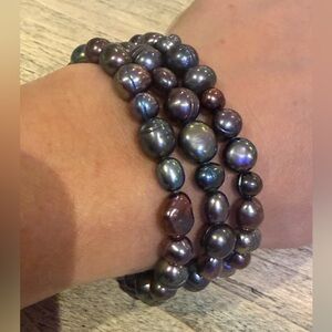 Iridescent Peacock Freshwater Pearl Stretch Bracelets | Set of 3 NWT